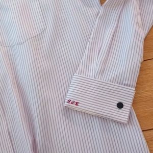 Milano Fashion men's custom French Cuff LS Cream Pinstripe Shirt EUC Large